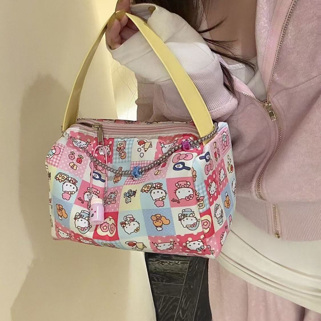 高颜值卡通猫咪便携化妆洗漱包旅行收纳包大容量立体格子手提包女