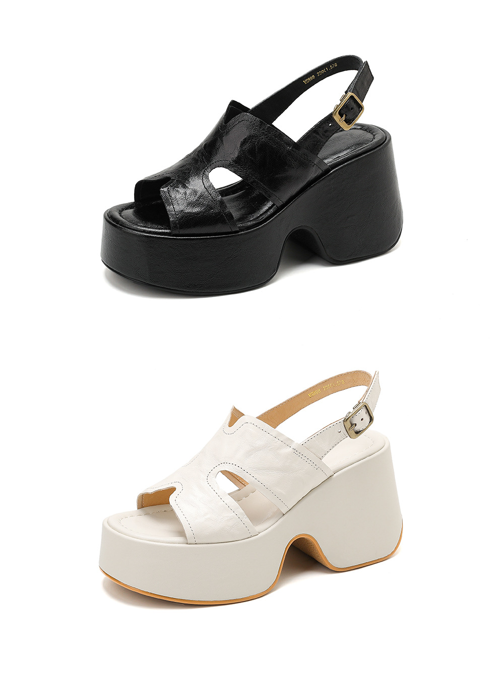 Sandal nữ da cừu mềm đế xuồng cao gót quai chéo hở mũi — màu đen, màu trắng ngà chi tiết 20