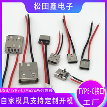 typec母座USB/TYPE-C/Micro系列连接器焊线快充延长线2P防水母座