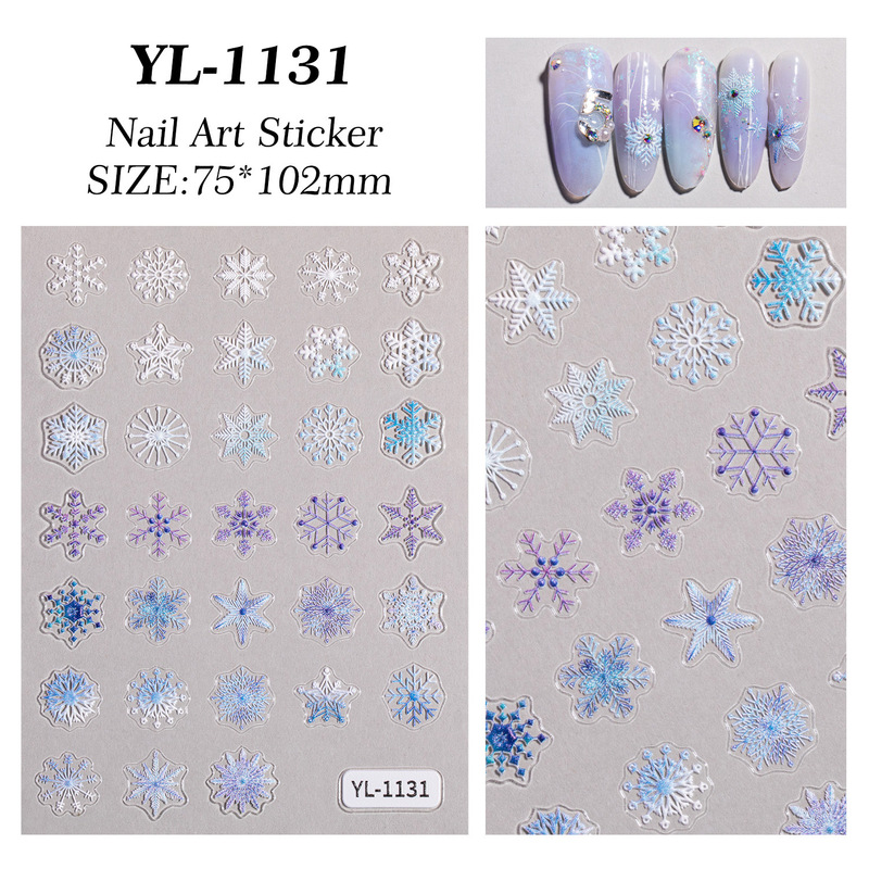 冬クリスマススノーフレークネイルアートステッカー 5D レリーフ立体白中空スノーフレークネイルステッカージュエリー YL スタイル|undefined