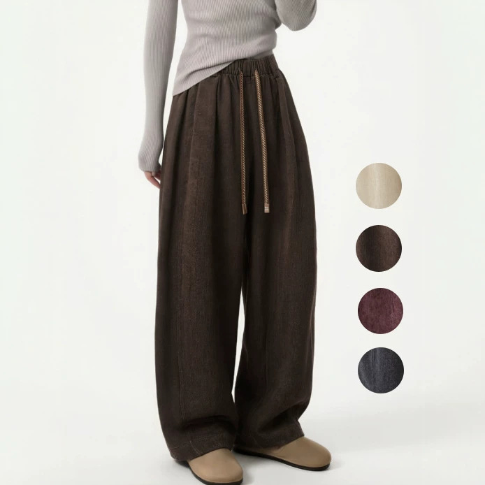 0479 Chenille Tencel Elastic Waist Drawstring Wide-Leg Pants