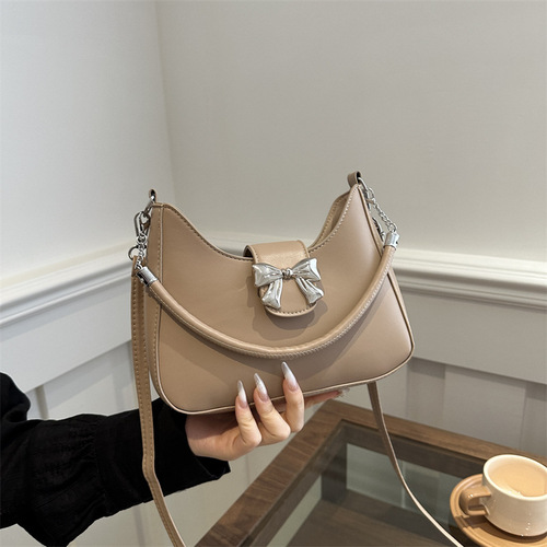Gentle Texture Minimalist Bow Crossbody Bag 2024 Spring New Style Versatile Ins Shoulder Bag Underarm Bag For Women