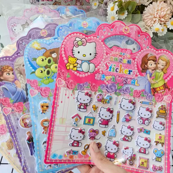 S1 model embossed PVC hand-held bubble stickers with gold foil stamping, cute cartoon stickers for DIY children's decoration