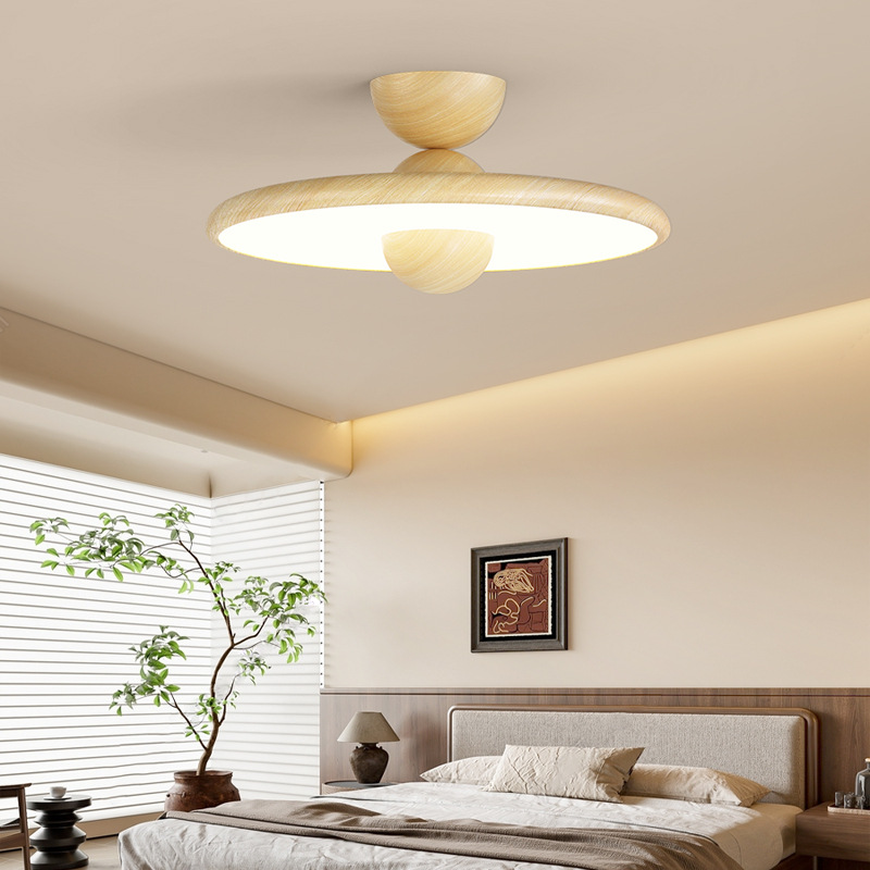 Lámpara de dormitorio, moderno y simple, color de nogal, candelabro de restaurante de estilo antiguo, lámpara de techo de dormitorio principal de espectro completo