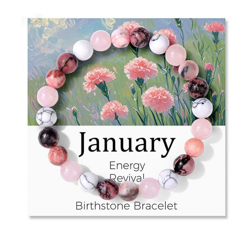 December Crystal Bracelet with Turquoise and Malachite Beads, Birthday Gift Bracelet, Black Thread Red Pattern Stone Single-Circle Bracelet