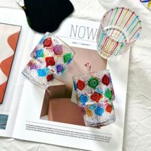 彩绘玻璃杯涂鸦彩虹彩绘水杯手绘设计子咖啡杯创意喝水杯子批发