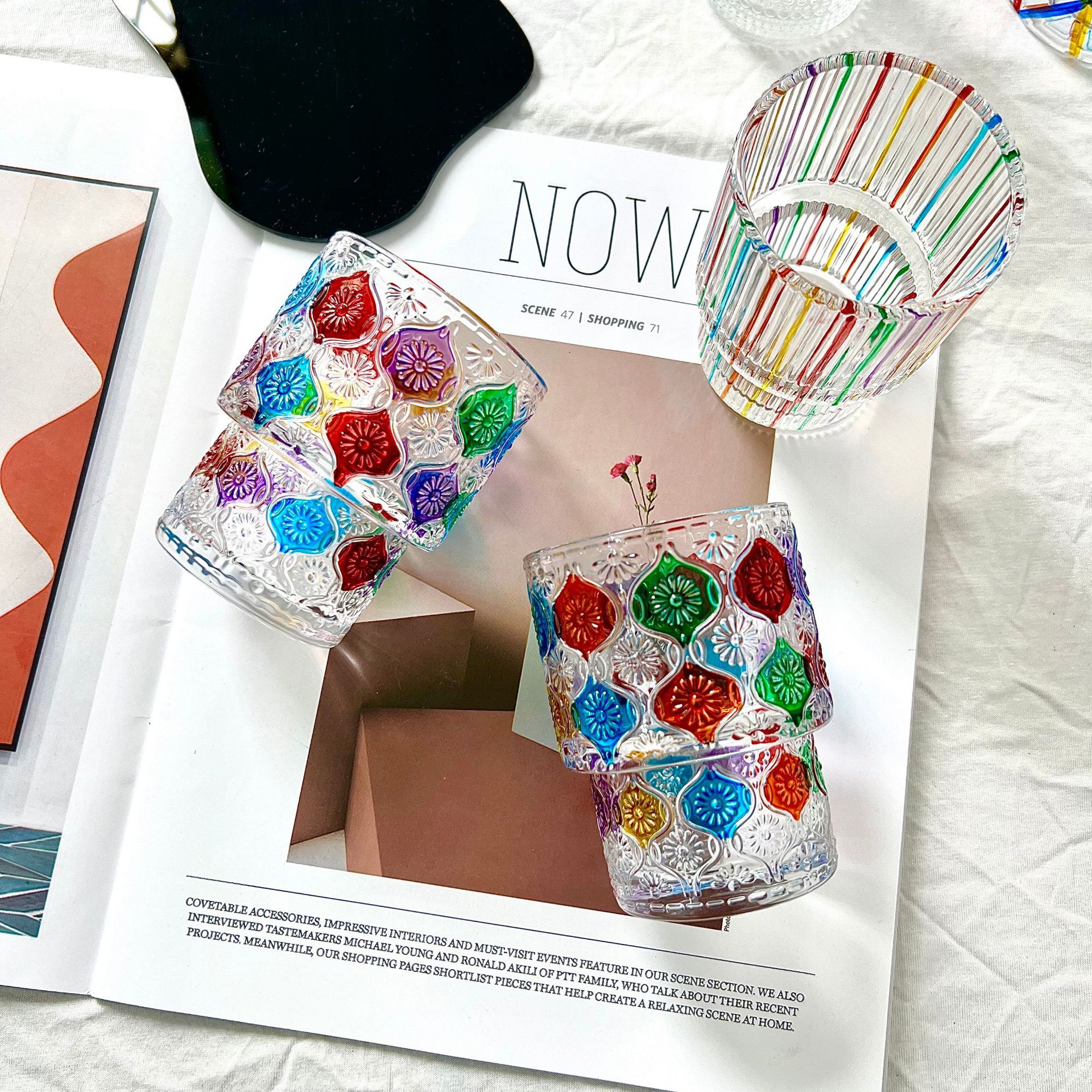 彩绘玻璃杯涂鸦彩虹彩绘水杯手绘设计子咖啡杯创意喝水杯子批发