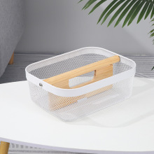 便携手提铁艺收纳篮家用果蔬零食收纳筐大号木手柄伴手礼篮子批发