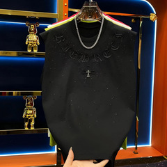夏の新ファッションライト高級ドーパミンホットダイヤモンドノースリーブ Tシャツメンズカジュアル多用途ラウンドネックベストベストトレンド