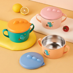 Large children's bowl anti-fall and anti-scalding for eating baby bowl children's tableware 316 stainless steel bowl food bowl with spoon