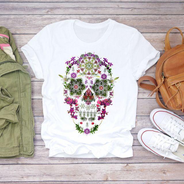 Summer Fashion Skull Butterfly Plant Short shirt NSATE61258