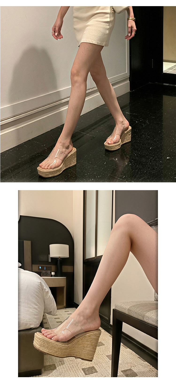 Sandal cao gót nữ hở mũi đế xuồng đan rơm, gót 9 cm — màu trắng, màu mơ chi tiết 16
