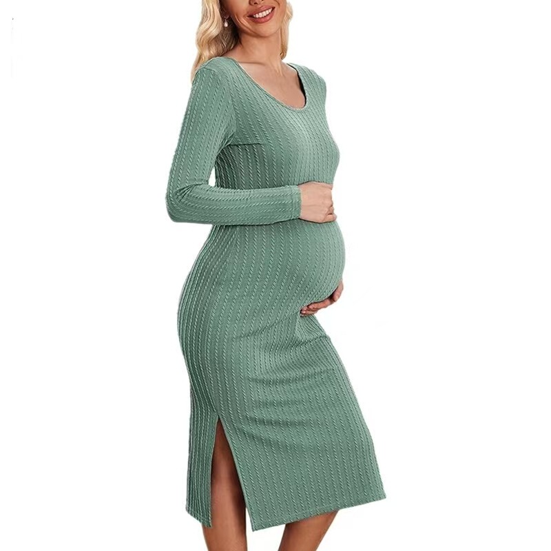 Cross-border New dress Pregnant Women's Dress Long-sleeved Side Loose Knitted Rib Pregnant Women's Tight Autumn and Winter dress