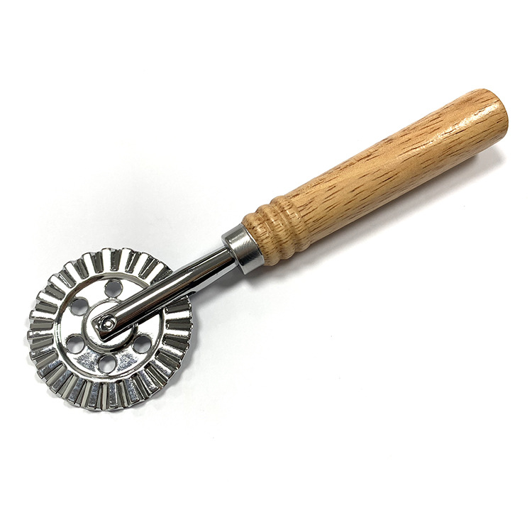 Dumpling encaje impresión aleación de zinc molde de galletas dumpling lado de la piel flor en relieve molde de galletas mango de madera rueda de cortador de pastel