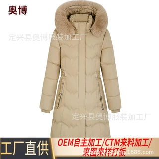 欧美大码收腰大毛领棉服新款冬外套连帽棉衣中长款显瘦加厚棉袄女