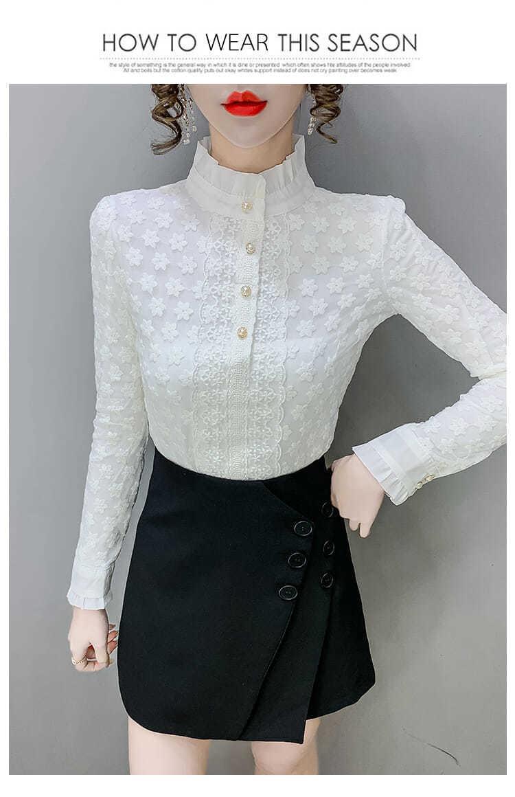 A high-end lace base layer shirt with added fleece and thickening for women in 2022, a stylish long-sleeved, warm and versatile top pic 11
