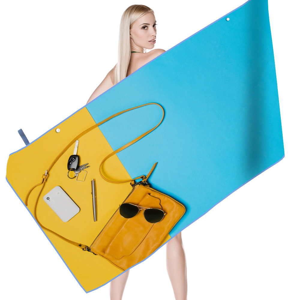 黄蓝手提包速干沙滩巾，超细纤维双面绒数码印花自选图片