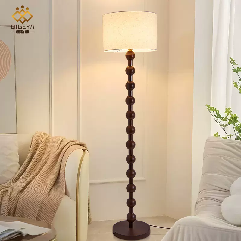 迪格雅中古风客厅沙发旁落地灯美式复古胡桃木氛围感卧室床头灯具