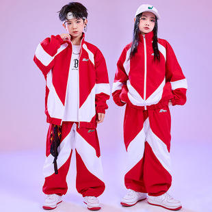 Street Dance Kidsren's Trendy Clothing Boys Hip-Hop Performance Clothing Suit Primary School Students Autum Sports Meeting Class Clothing Cool and Handsome Performance Clothing