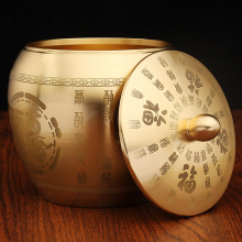 黄铜百福茶叶罐办公室茶桌创意铜器制品金属工艺品批发黄铜摆件