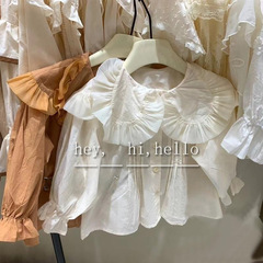 Korean Children's Spring 2024 Fashion Babydoll Collar Blouse, Stylish and Sweet Long-Sleeved Shirt 0082A033