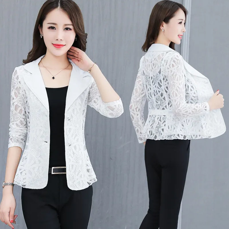 Lace Blazer for Women, Spring and Summer Sun Protection Shirt, Plus Size Summer Hollow-Out Short Blazer, Thin Long-Sleeve Jacket for Women