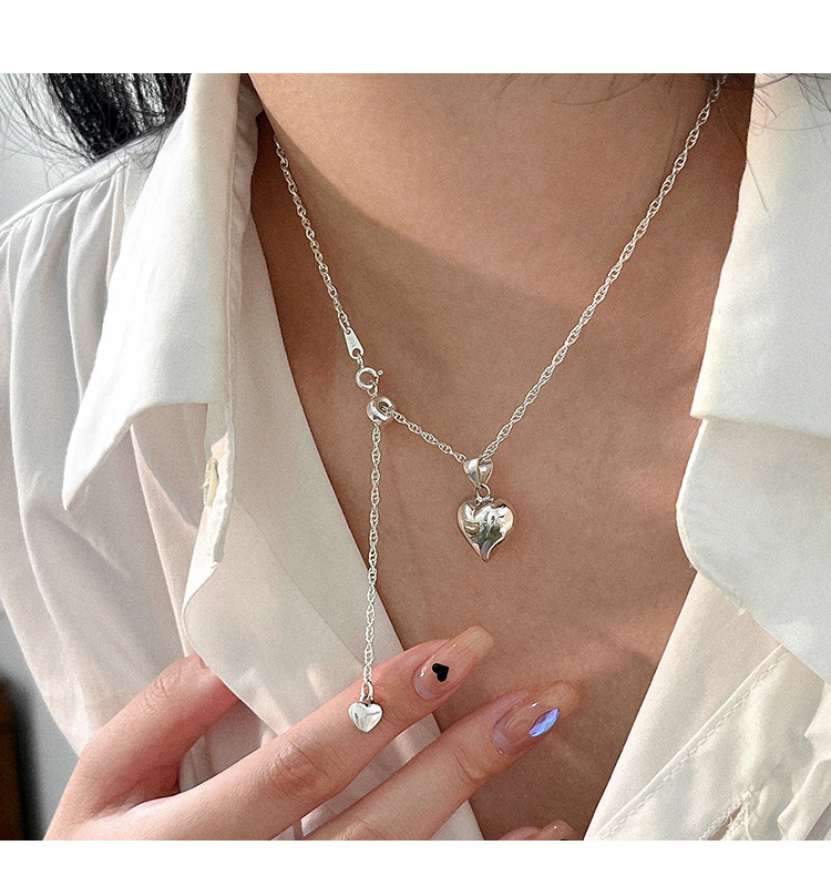Heart Shape Pattern Women'S Gender 925 Sterling Silver Patchwork Heart Shape Pendant Necklace