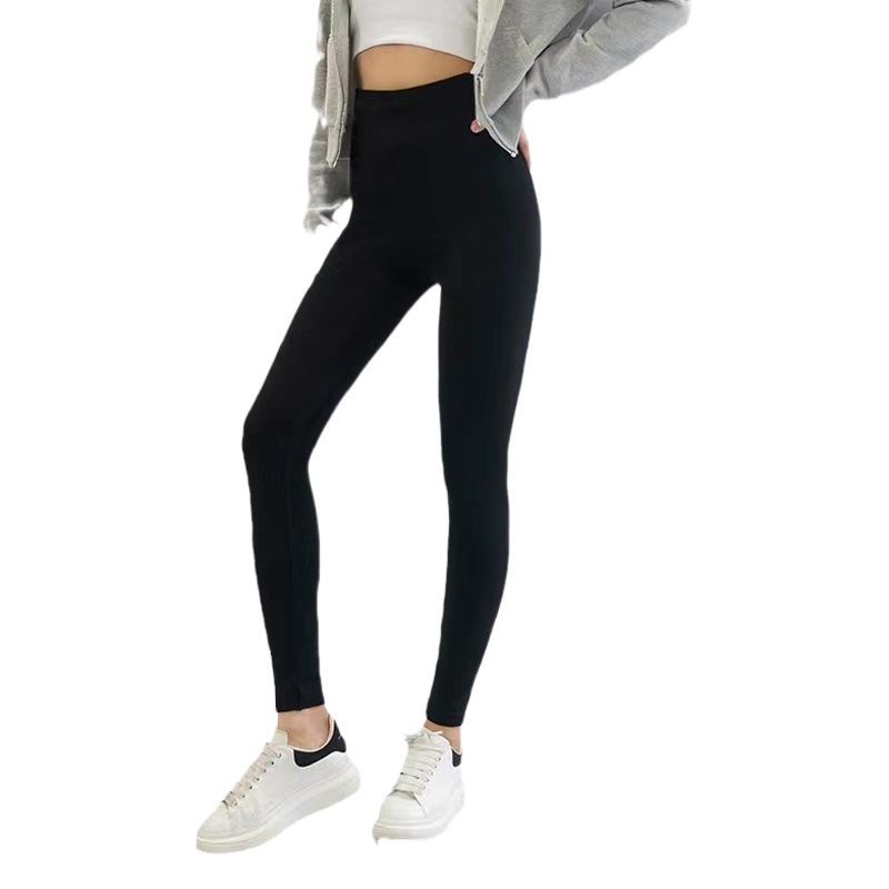2023 winter new fleece-lined leggings plus size modal high stretch slim Joker pure black warm pants
