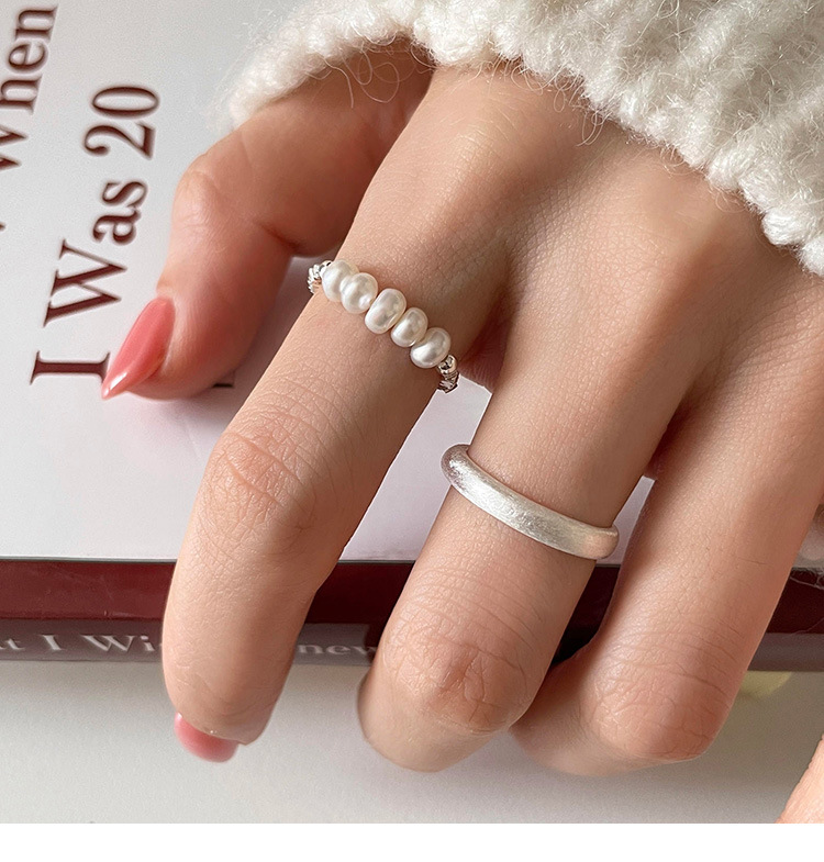 Pearl Broken Silver Ring Adjustable Brushed Minimalist Design_voghion.com