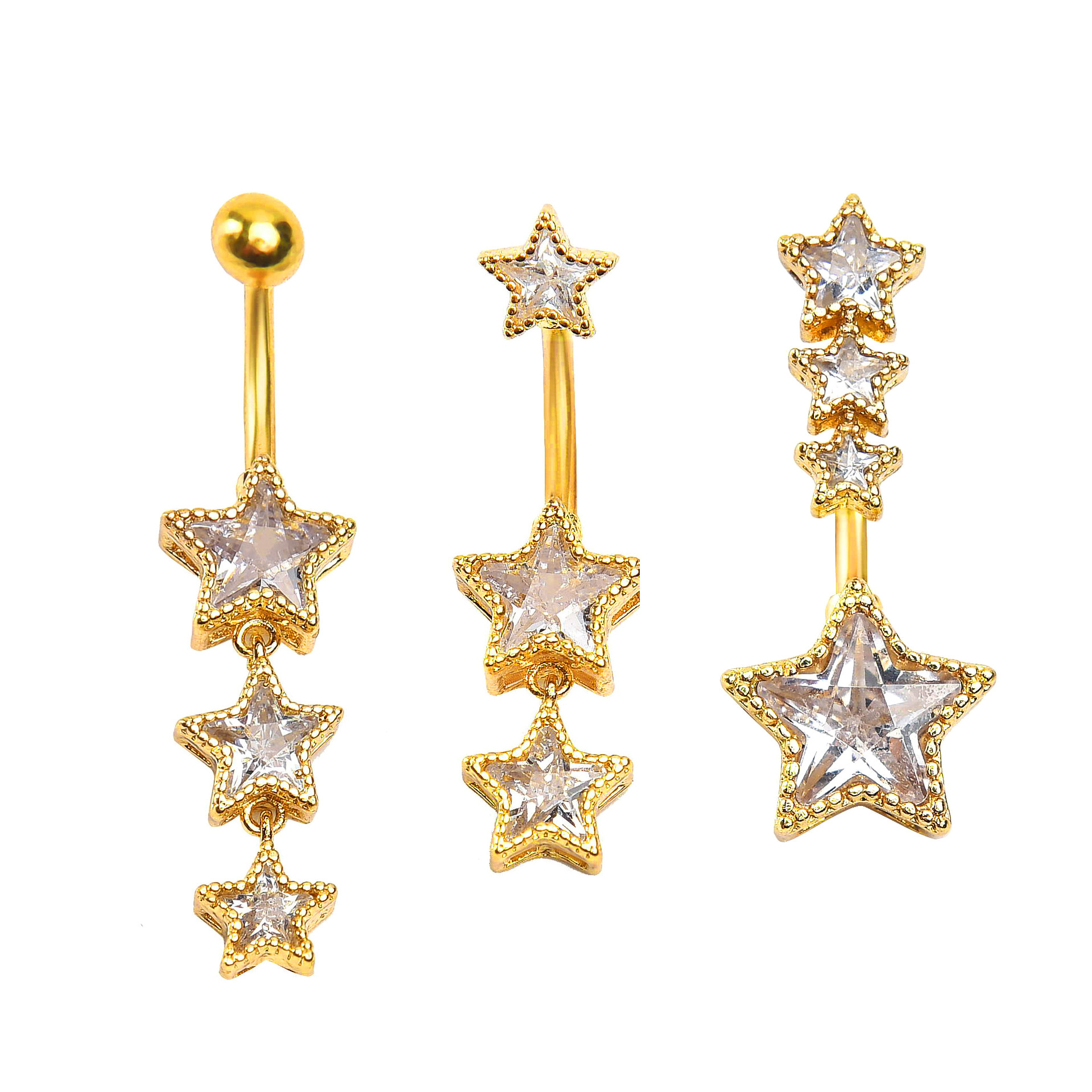 Piercing per ombelico versatile con stella a cinque punte in zircone, stile transfrontaliero_voghion.com