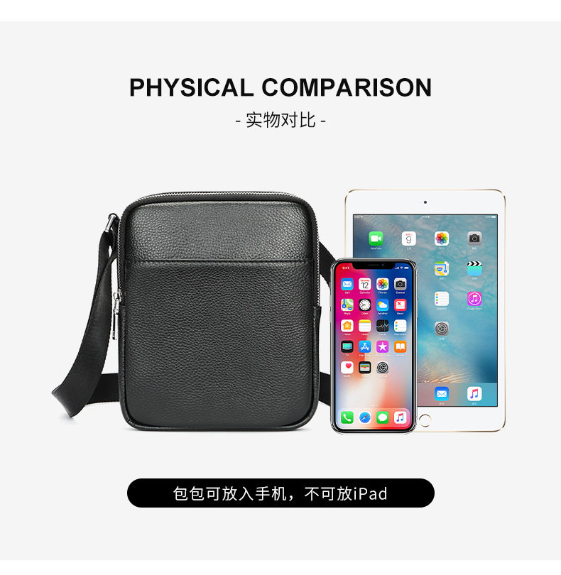 Túi đeo chéo nam da bò lớp đầu cao cấp kiểu mới, túi đeo vai đựng iPad 8 inch — Màu đen chi tiết 10