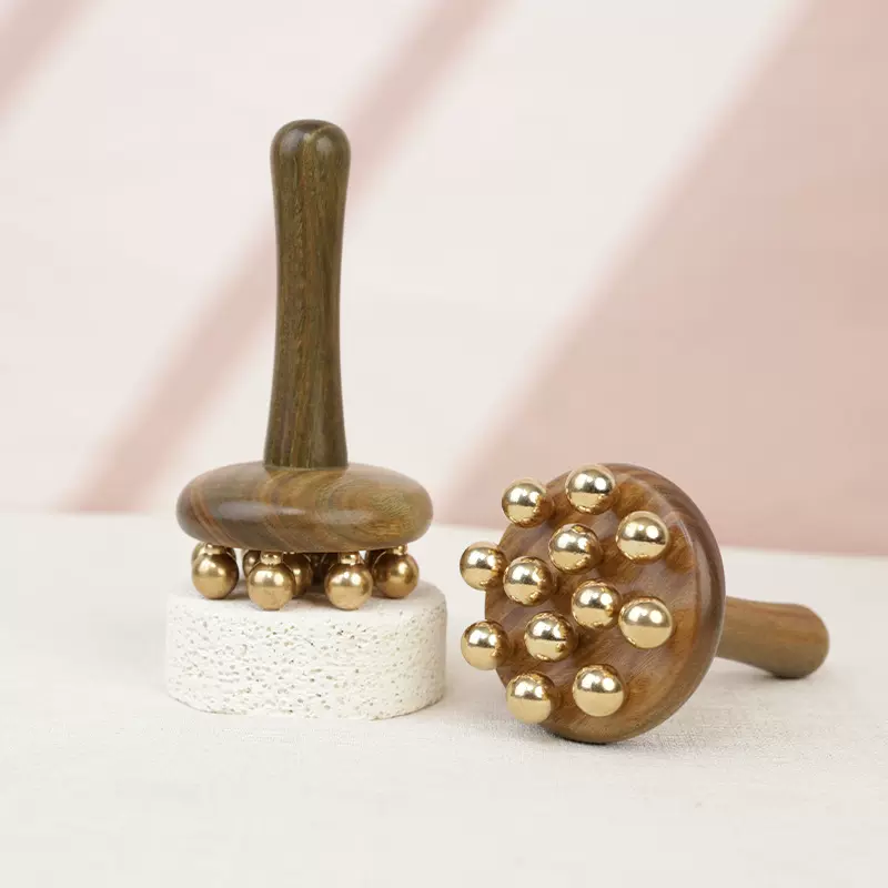 厂家直供绿檀木黄铜按摩梳子头部腹部带脉经络按摩棒批发