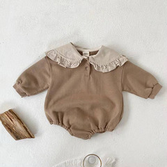 Infants and toddlers spring and autumn long-sleeved rompers ins lapel one-piece sweatshirts for men and women, simple and fashionable hoodies