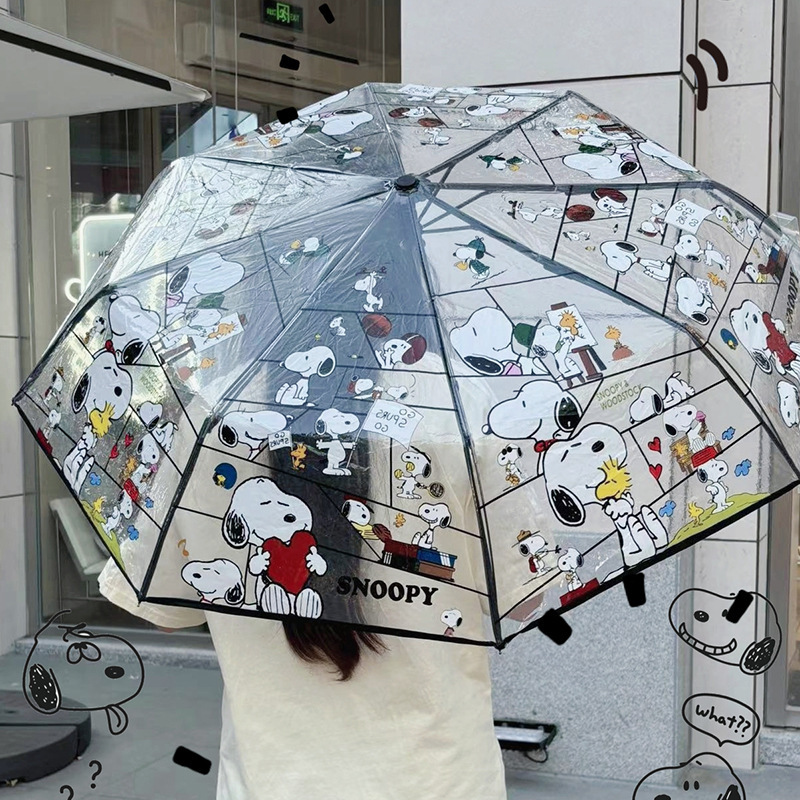 Transparent Snoopy Umbrella Men's Three-fold Umbrella Full-automatic Cyber-famous Plastic Umbrella Cute Folding Children's Adult Anime Women