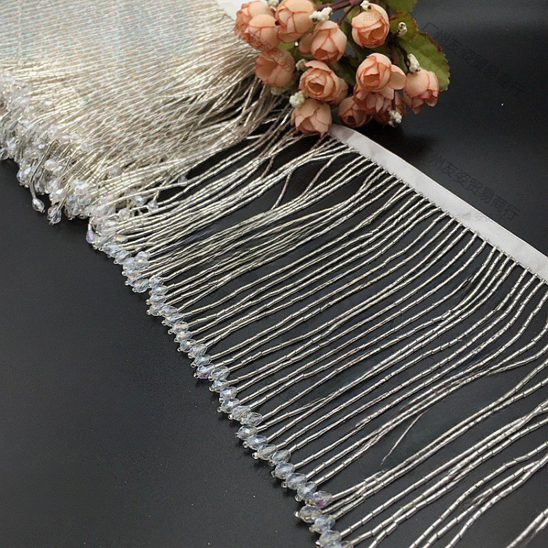 重工手工钉珠15cm水晶珠管流苏织带花边 礼服婚纱家居窗帘diy辅料