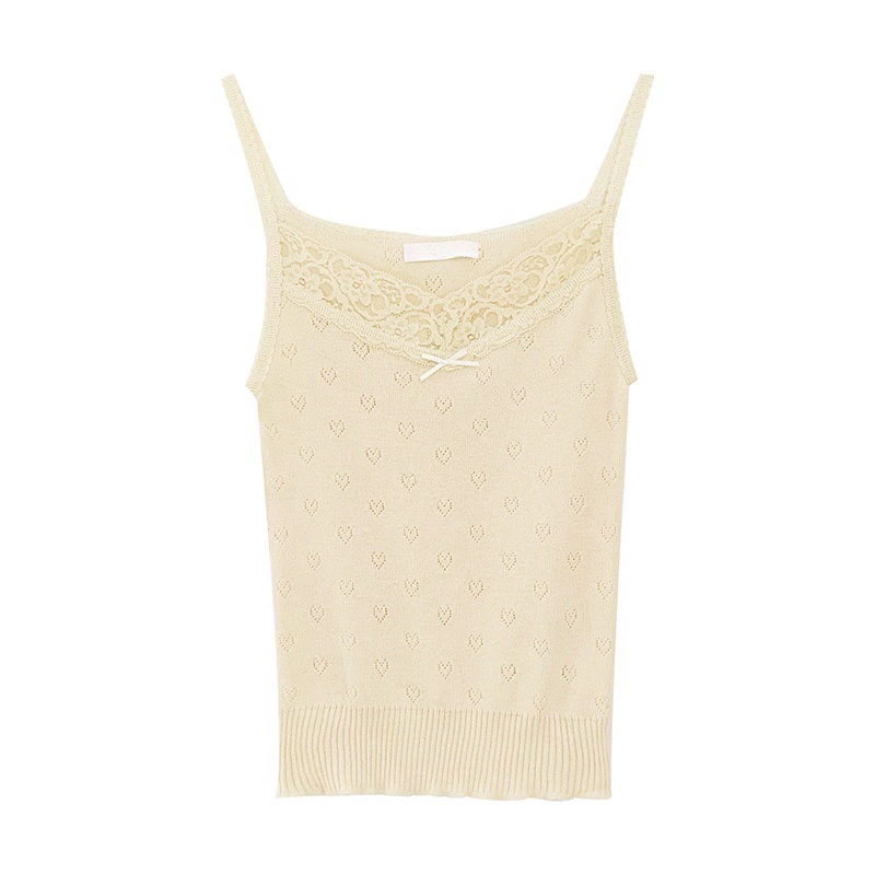  lace spring summer base tank top, T-shirt with bow, slim fit