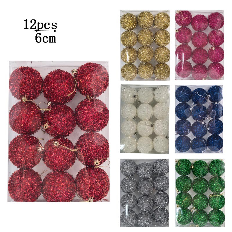 Navidad 6CM sequinilla bola de plástico de lana Navidad árbol de Navidad atmósfera de Navidad bola de decoración para el hogar