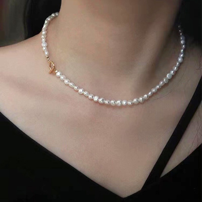 French senior natural freshwater Pearl Necklace ins2022 New wave 14k NOTE gold ot clavicle Necklace