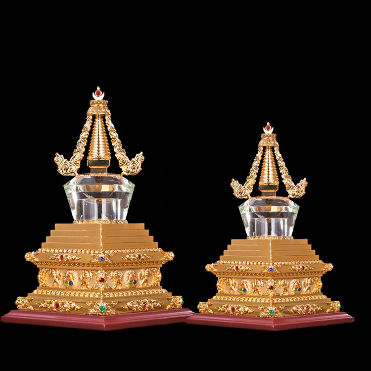 Hengjia steel mold zinc alloy colorful crystal cover Buddhist stupa Bodhi stupa pagoda relic compartment real gold ornament large