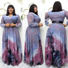 非洲服饰水墨文艺复古跨境货源女装新款大码V领大摆连衣裙