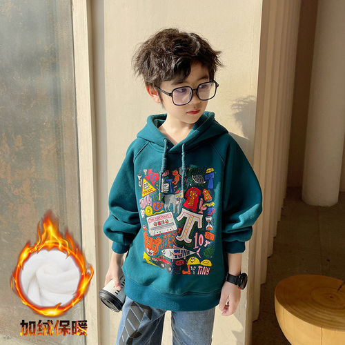 Men's Hooded Sweatshirt Spring and Autumn Style 2024 New Children's Stylish Hooded Padded Winter Outfit for Middle Children Loose Children's Fashion Clothing