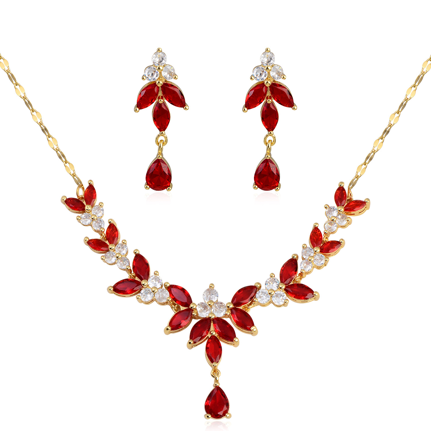 22g Weight Zircon Inlay Material Earrings, Necklace Classification Earrings + Necklace Quantity Weekend, Lawn Occasion Copper Material Water Droplets Pattern All Seasons Season Women's Gender Classic Style Style Water Droplets Copper Classic Style Earrings Necklace 15