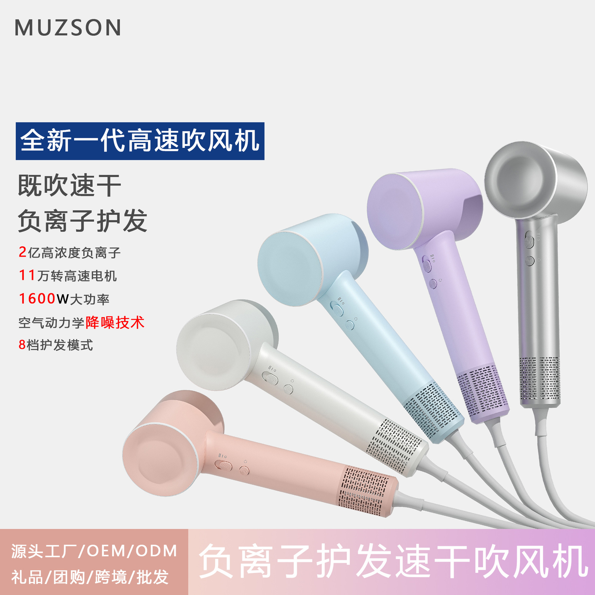 High-Speed Hair Dryer Household Hot and Cold Air Negative Ion High-Power Cross-Border Fcc Cb Kc Ul