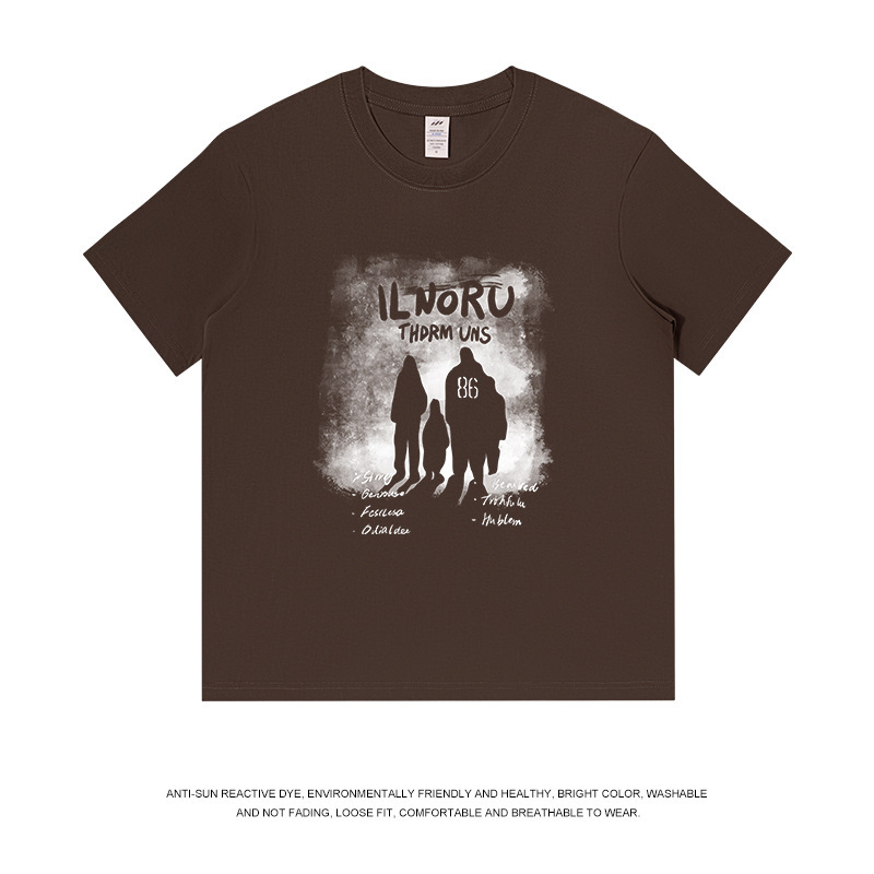 メンズ夏和風バックレトロプリント Tシャツ男性と女性のラウンドネックルーズ半袖トレンディな多用途コットントップ|undefined