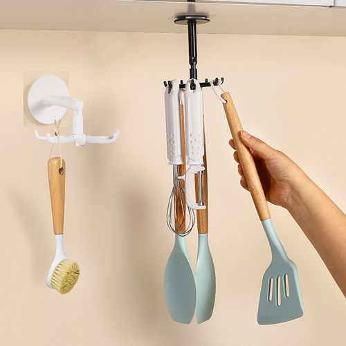 Upgraded multifunctional rotating 7-claw hook for kitchen storage 360-degree traceless hook for home use without punching and sticky hook