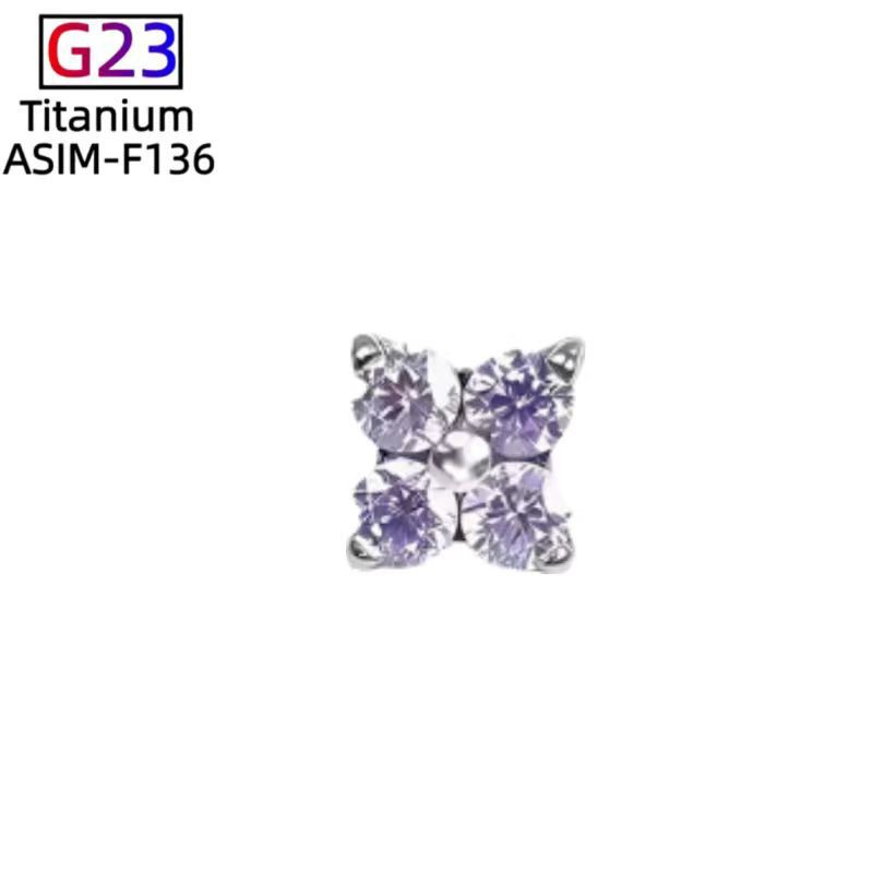 F136 Titanium Four-Leaf Clover Earrings - Finely Carved Flower Earrings, G23 Titanium Alloy Piercing Jewelry for Cartilage Lip Nails Cochlear Nails detail image 10