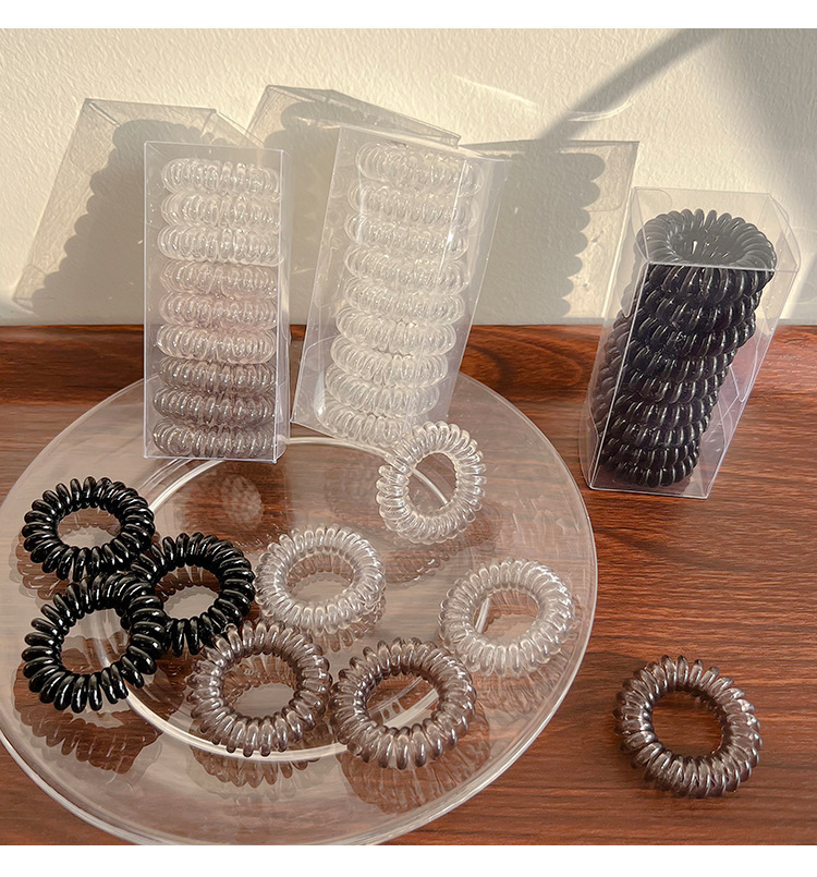 9-teiliges Set Transparente Spiral-Haargummis für Mädchen, Elastische Telefonkabel-Haarbänder, Süße Tägliche Pferdeschwanzhalter, Gummi-Haarbänder – Detail 3