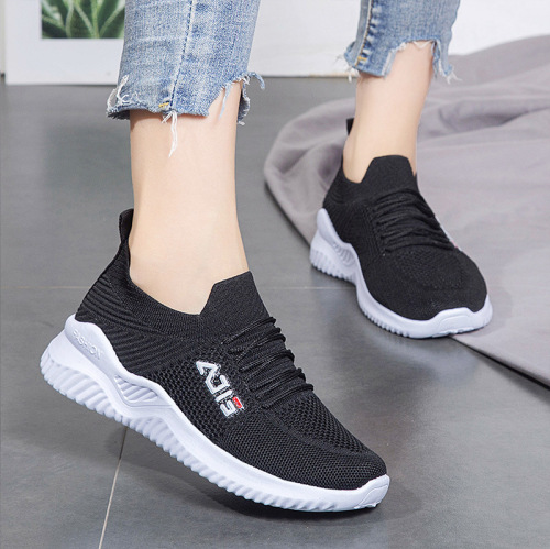 New Women's Wholesale Flyknit Breathable Slip-on Fashion Comfy Casual Shoes with Laces for Export Sports Women