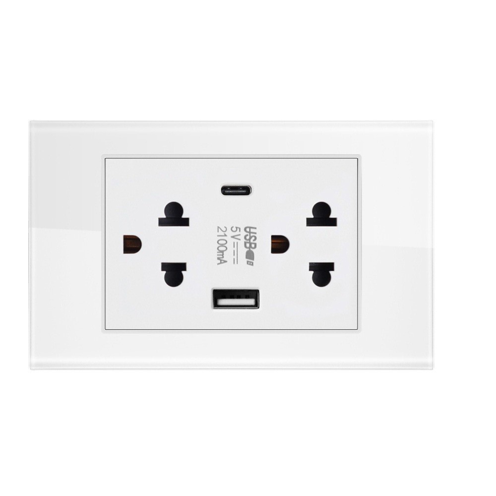 【跨境】外贸118美标墙壁插座USB-A TYPE-C钢化玻璃面板泰标开关