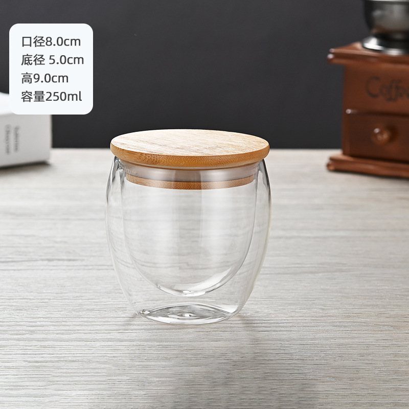 Oficina de doble capa de vidrio con mango aislado té de doble capa taza de café taza de vidrio transparente taza de leche